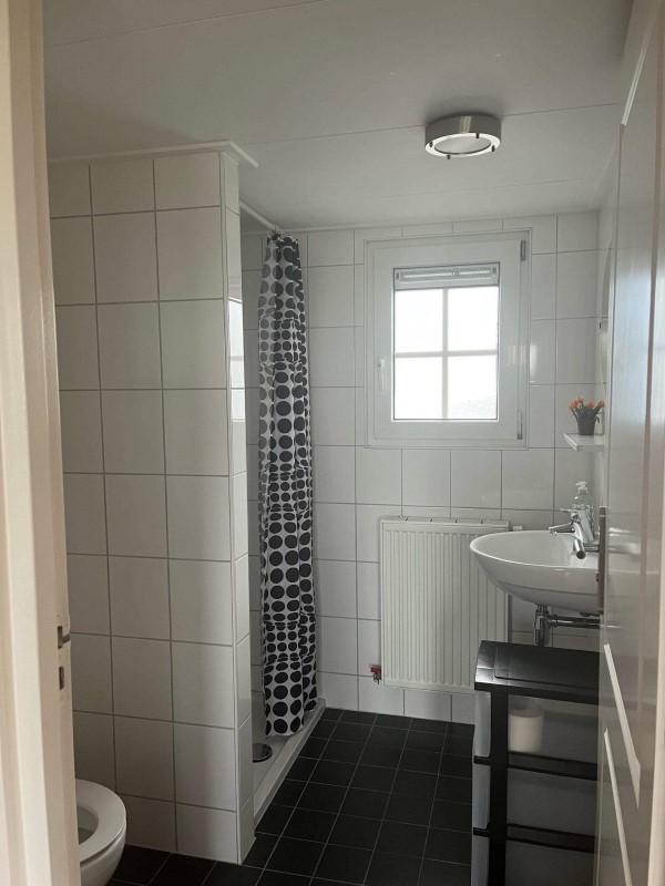 Badkamer met douche in huisje Mosk.